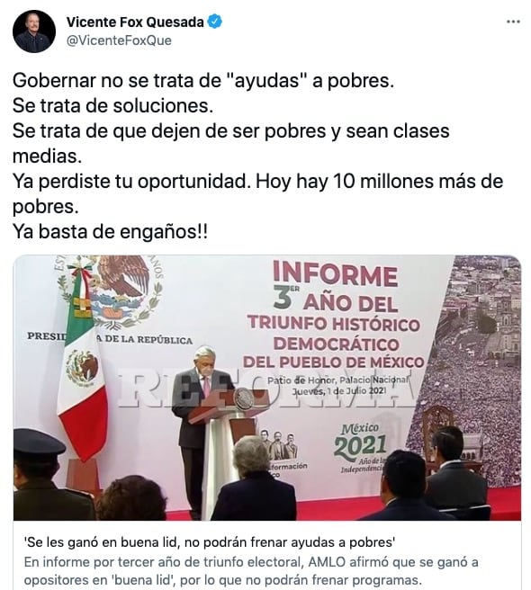 Tuit de Vicente Fox/@VicenteFoxQue