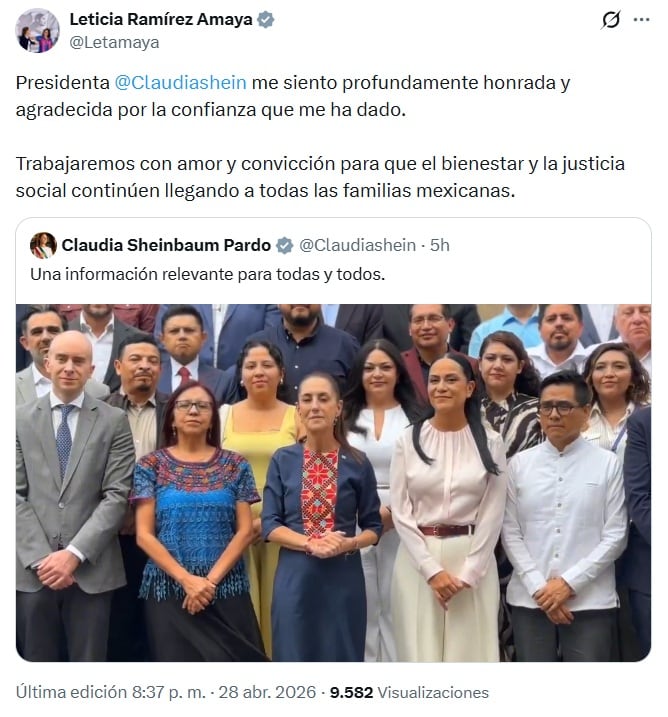 Leticia Ramírez responde a nombramiento en la Secretaría del Bienestar