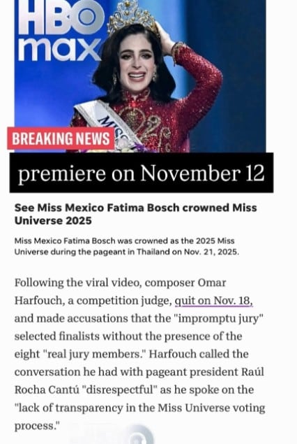 El triunfo de Fátima Bosch en Miss Universo 2025 llegará a un documental de HBO Max