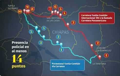 Captura de pantalla de 14 puntos de revisión en Chiapas
