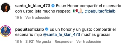 Santa Fe Klan y Paquita la del Barrio se muestran admiración en Instagram.