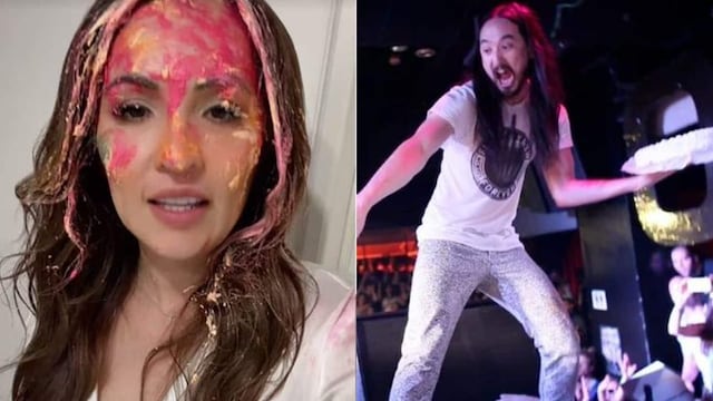 Steve Aoki le dio tremendo pastelazo en la cara a Biby Rabelo.