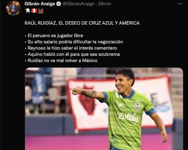 Raul Ruidíaz podría llegar al América o Cruz Azul