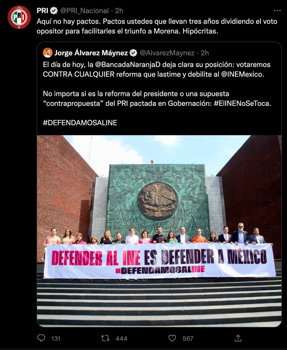PRI llama “hipócrita” a Movimiento Ciudadano por la reforma electoral de AMLO