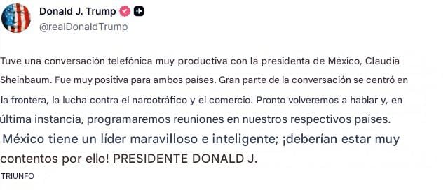Donald Trump habla de la llamada que tuvo con Claudia Sheinbaum.