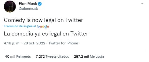 Elon Musk: la comedia ahora es legal en Twitter