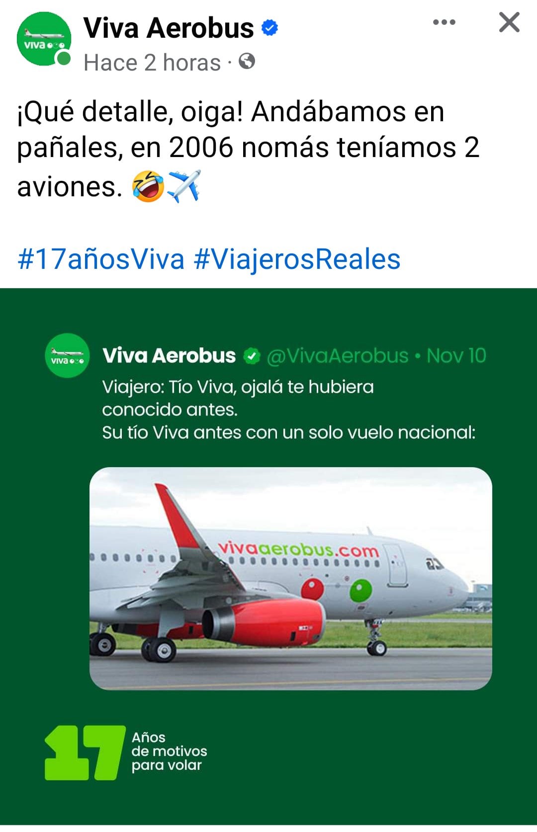 Publicación de Viva aerobús en la red social X