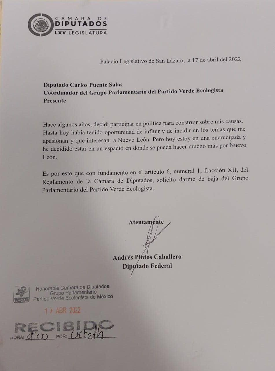 Renuncia de Andrés Pintos