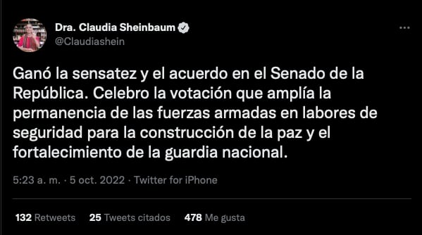 Claudia Sheinbaum celebra decisión de la Cámara de Senadores