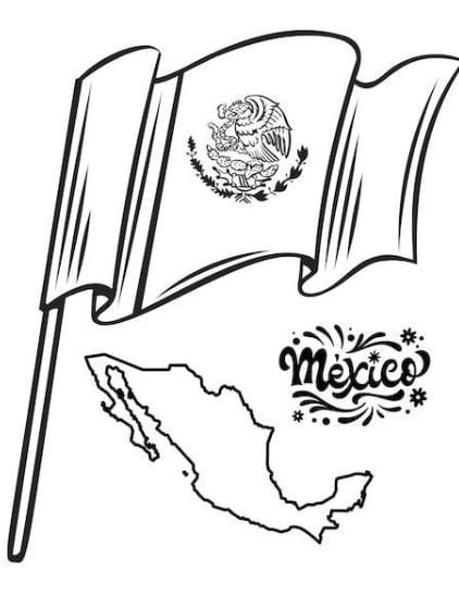 Dibujo de la bandera de México con mapa