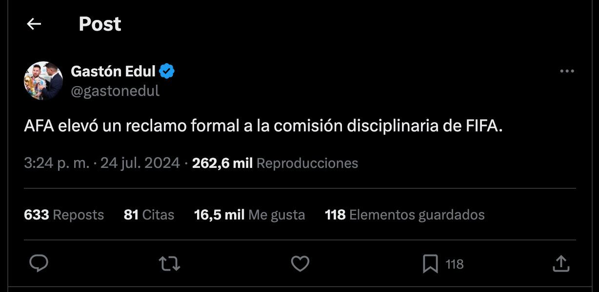 La AFA levanta queja ante la FIFA.