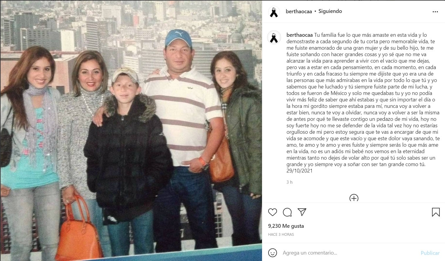 Hermana de Octavio Ocaña lo despide en Instagram