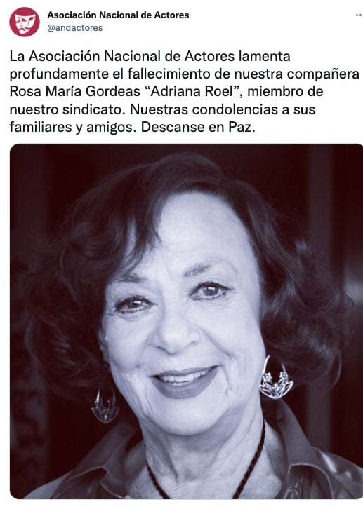 Comunicado muerte de Adriana Roel