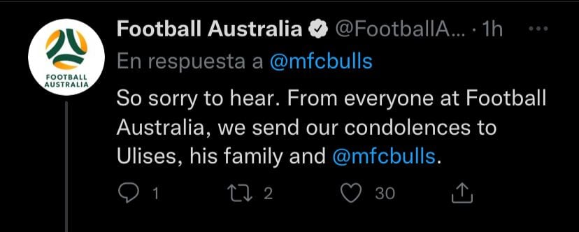 El máximo órgano regulador del balompié australiano mando su apoyo a Ulises Dávila.