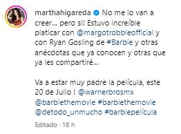 Martha Higareda se hace mofa de su meme, presumiendo estar con Margot Robbie y Ryan Gosling.