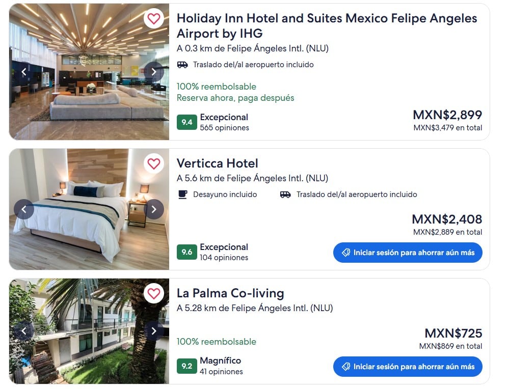 Precios de hoteles cercanos al AIFA