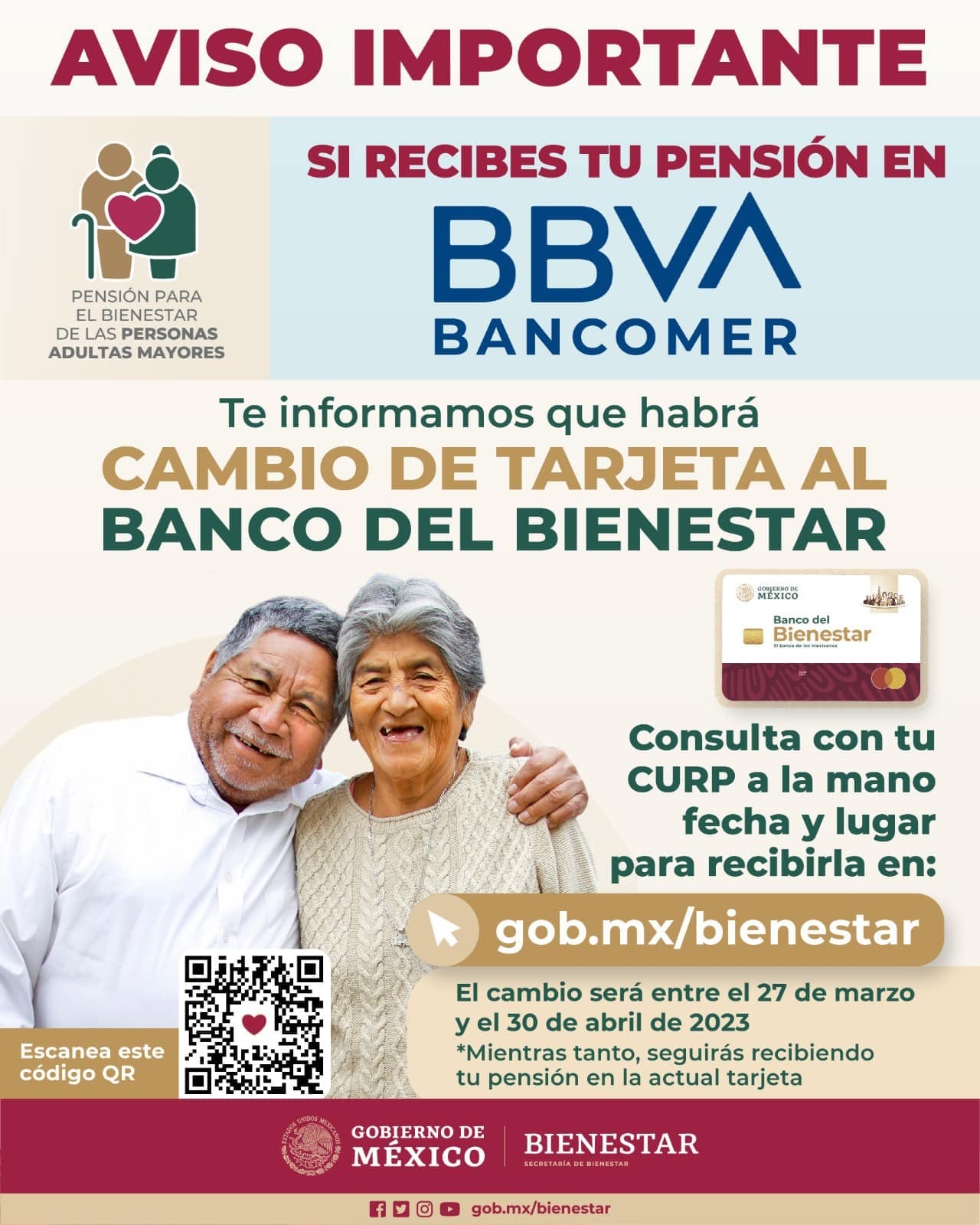 Cambio Tarjeta del Bienestar BBVA Bancomer