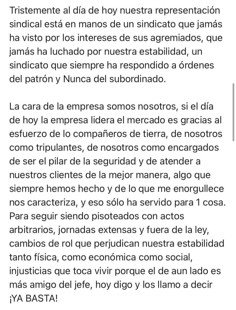 Carta a la opinión publica por parte de trabajadores de Volaris