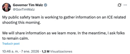 Gobernador de Minneapolis investigará operativo de ICE