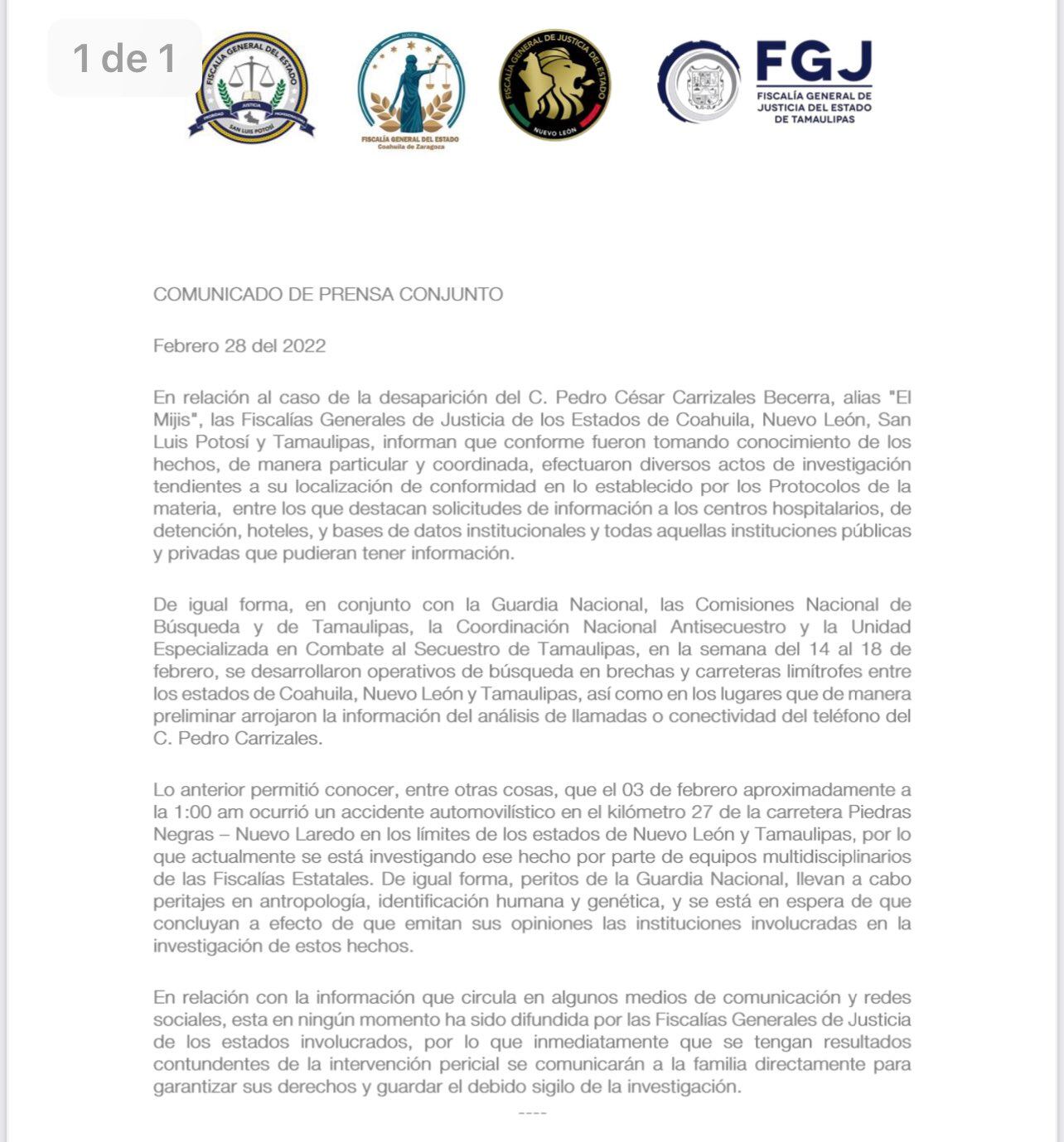 Fiscalías descartan muerte de "el Mijis en accidente automovilístico