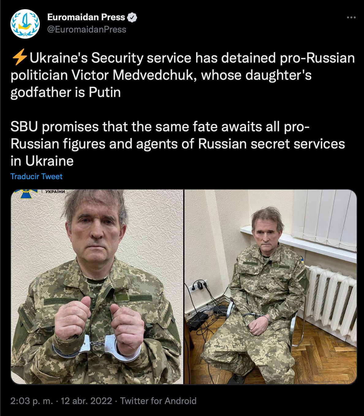 Detienen en Ucrania a amigo de Vladimir Putin