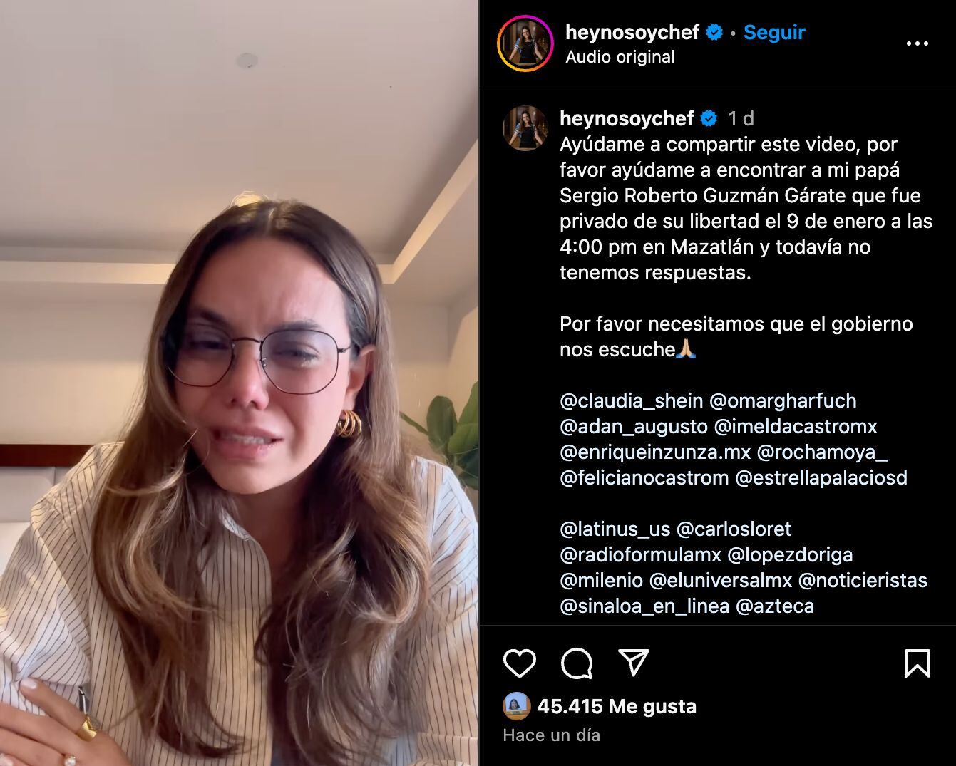Hija de Sergio Roberto Guzmán Gárate publica desgarrador mensaje.