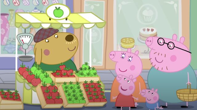 Peppa Pig compra frutas en el mercado