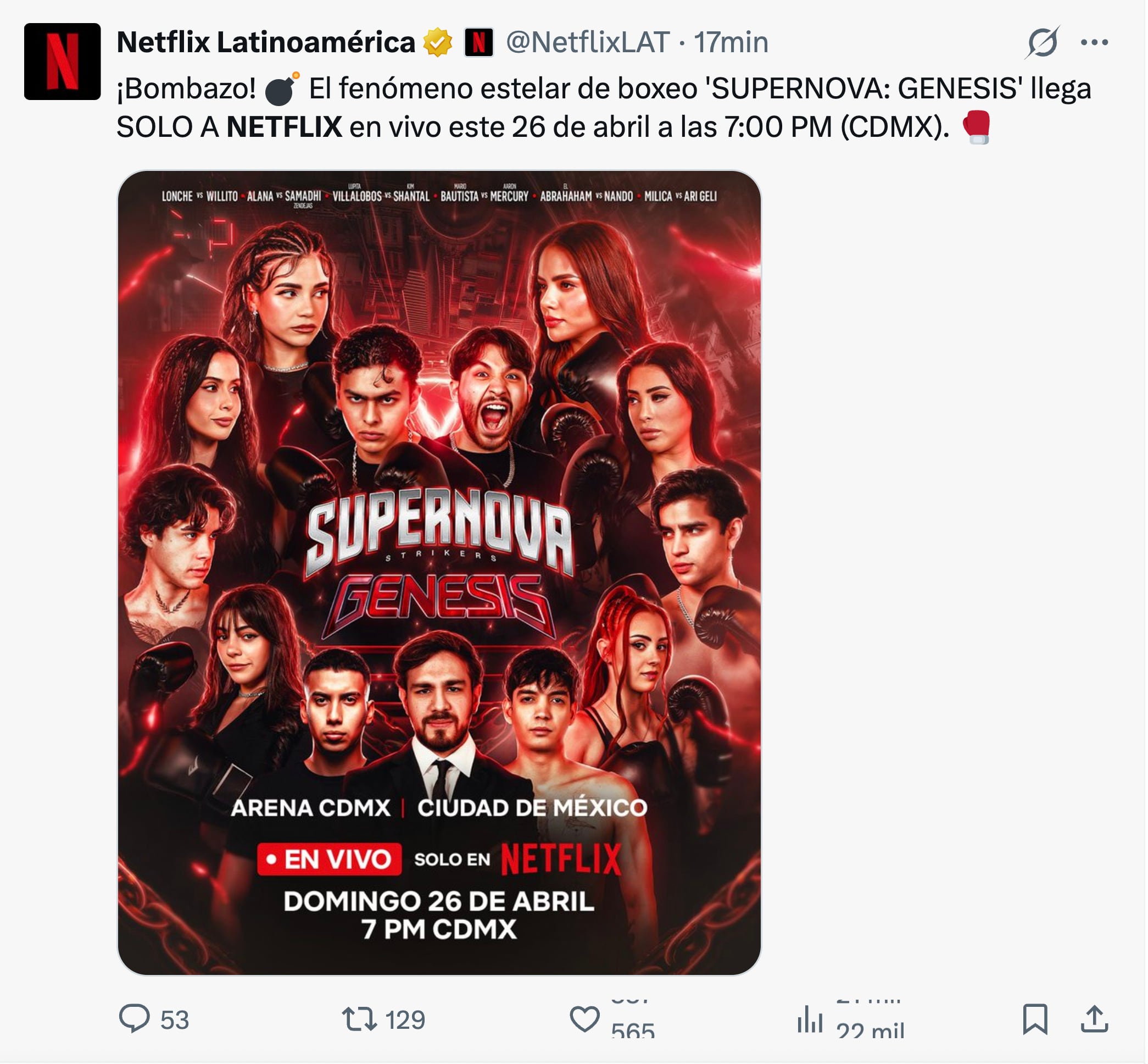 Netflix tendrá la transmisión en vivo de Supernova: Génesis
