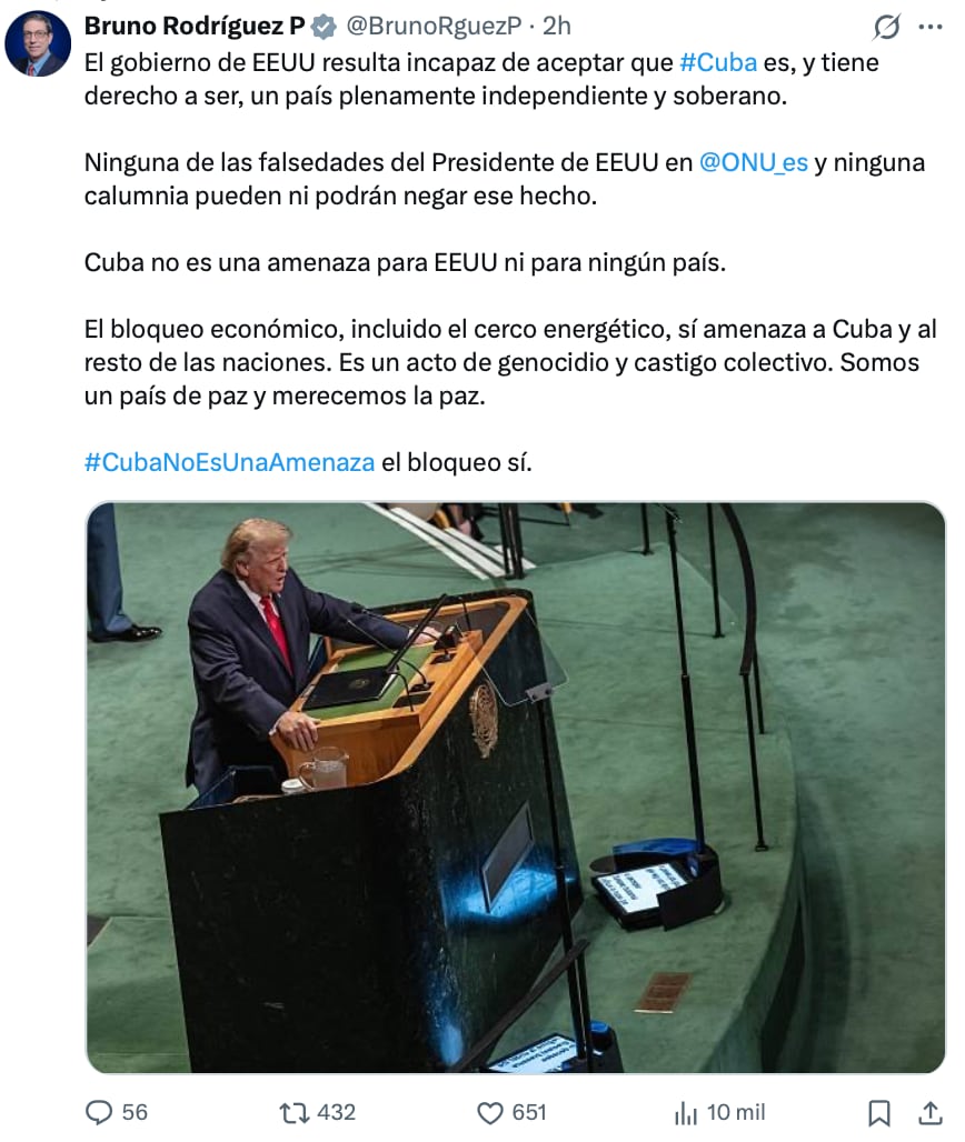 Ministro de Relaciones Exteriores de Cuba reacciona a declaraciones de Donald Trump