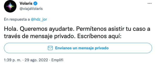 Volaris responde a usuario afectado