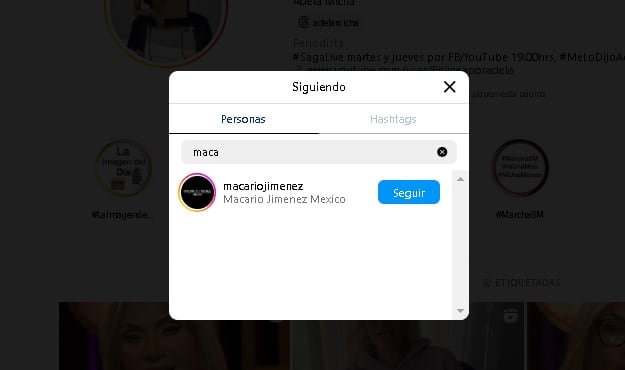 Adela Micha no sigue a Maca Carriedo en Instagram.