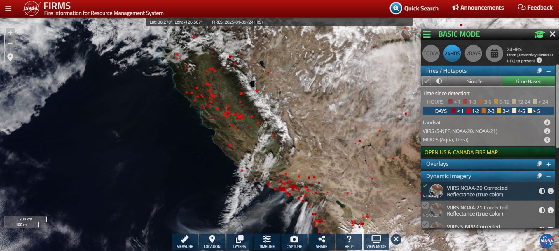 Satélites de la NASA captan el fuego en California