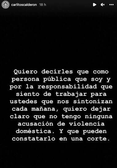 Carlos Calderón niega violencia doméstica