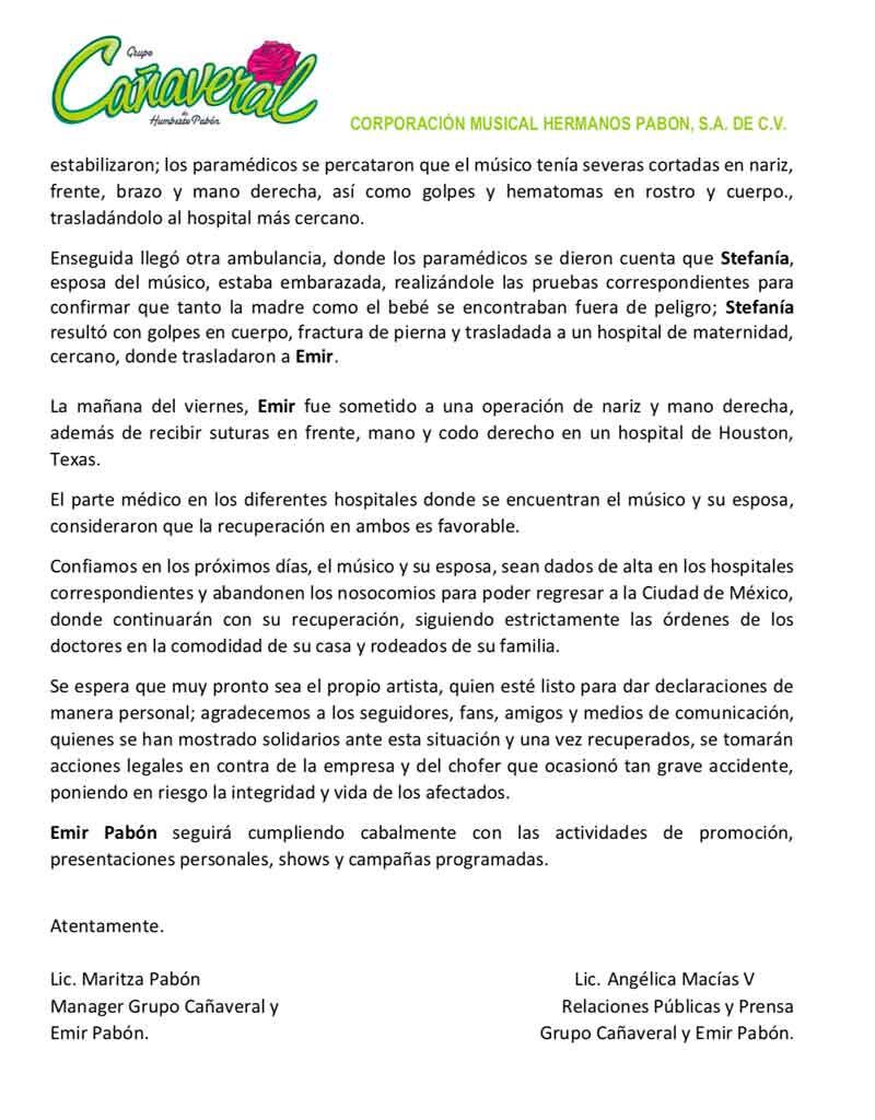 Emir Pabón estado de salud