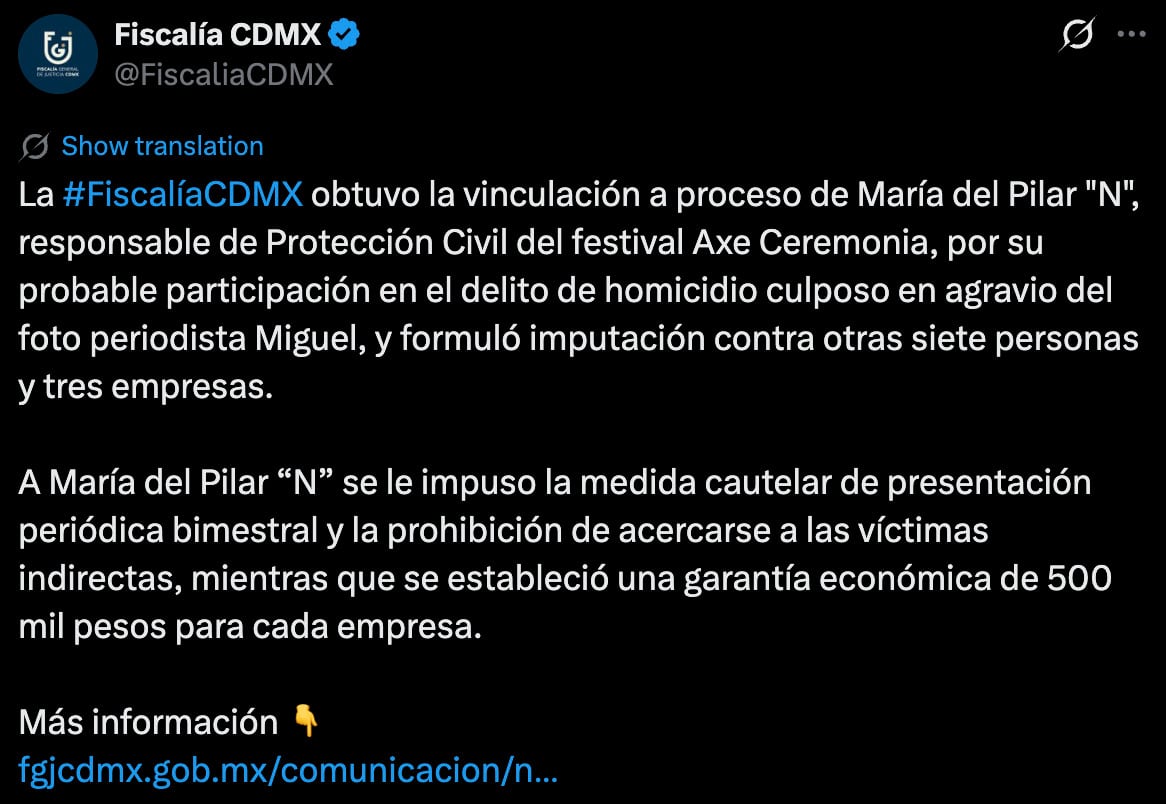 Caso Axe Ceremonia: María del Pilar Sánchez enfrentará proceso en libertad