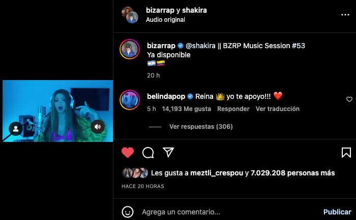 Belinda muestra su apoyo a Shakira