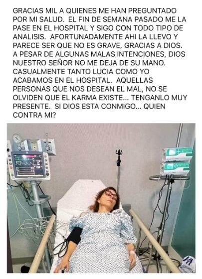 Lolita de la Vega es hospitalizada