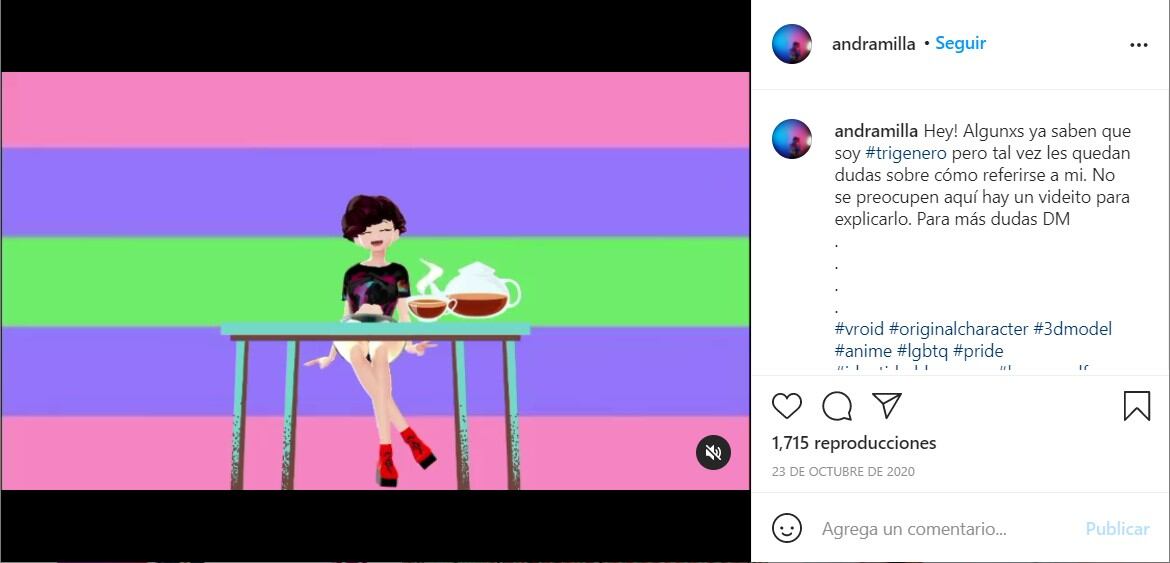 Publicación de Andra en Instagram