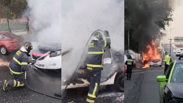Taxi se incendia en Jardín Balbuena