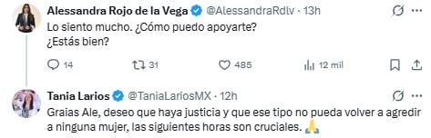 Alessandra Rojo de la Vega brinda solidaridad con Tania Larios.