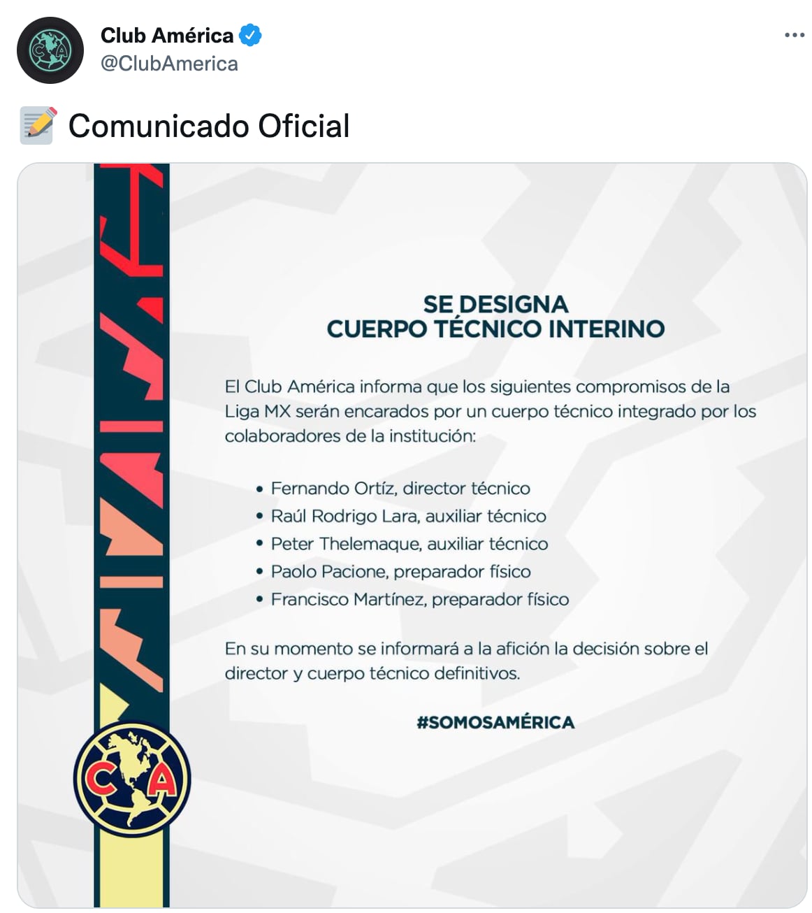 Comunicado del Club América