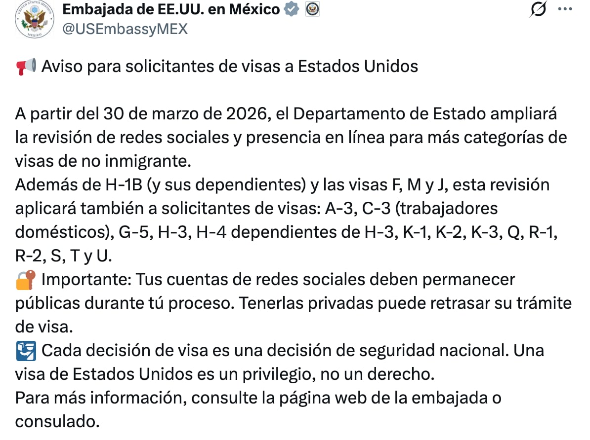 Amplían la revisión digital a solicitantes de visa en Estados Unidos