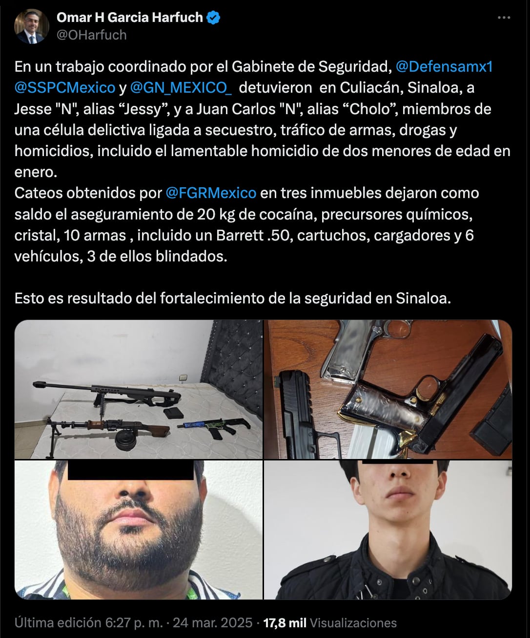 Culiacán hoy 24 de marzo 2025: Otra menor de edad muerta por herida de bala, tenía 12 años; detienen a presuntos asesinos de Gael y Alexander