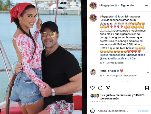 Biby Gaytán felicita a Eduardo Capetillo por su cumpleaños