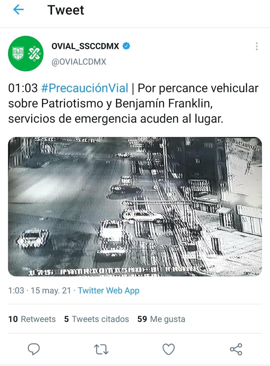 Tuit sobre el accidente vial