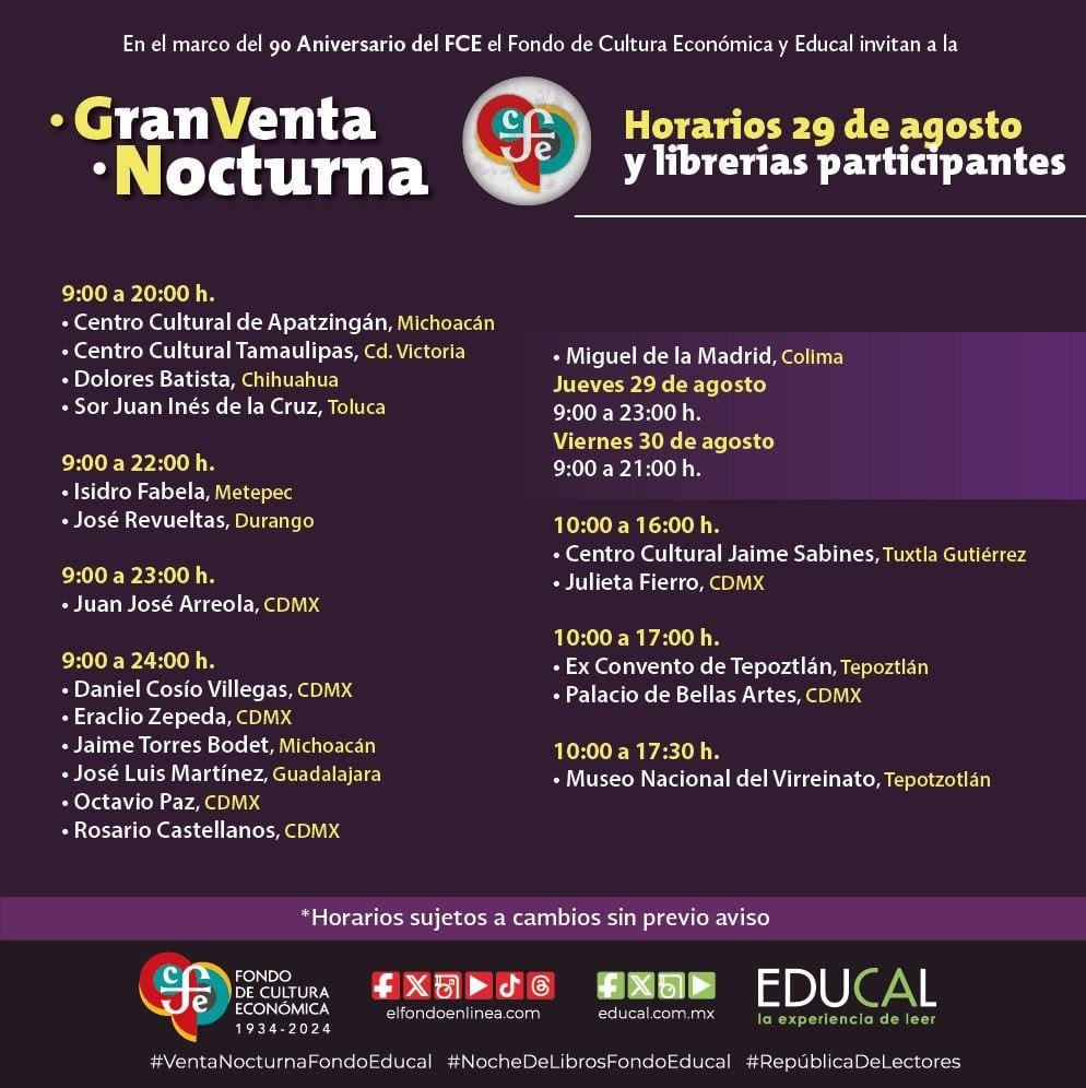 Horarios de la Venta Nocturna de FCE 2024