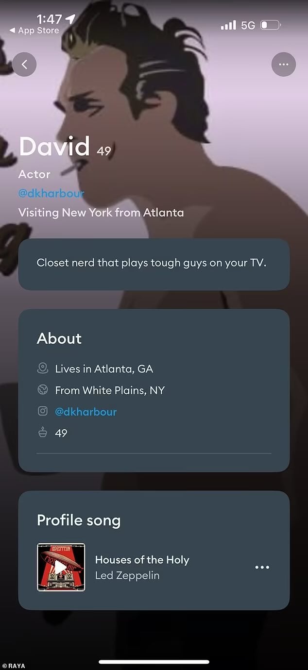 Perfil de David Harbour en app de citas.