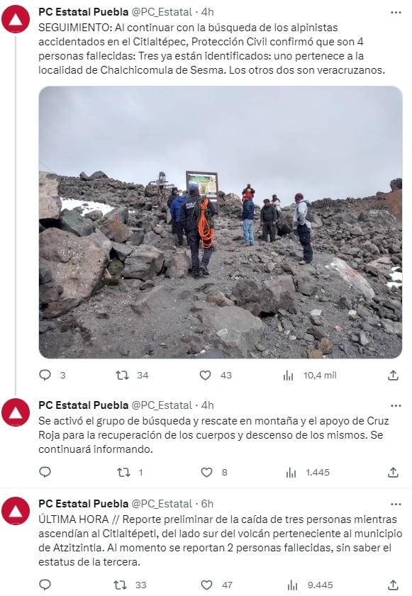 Caída y muerte de alpinistas en Pico de Orizaba