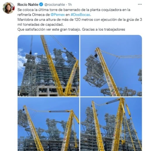 Se coloca la última torre de barrenado en la refinería Dos Bocas