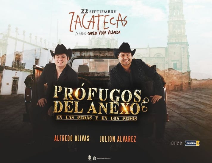 Alfredo Olivas y Julión Álvarez se presentarán Prófugos del Anexo en la Feria Nacional de Zacatecas 2024